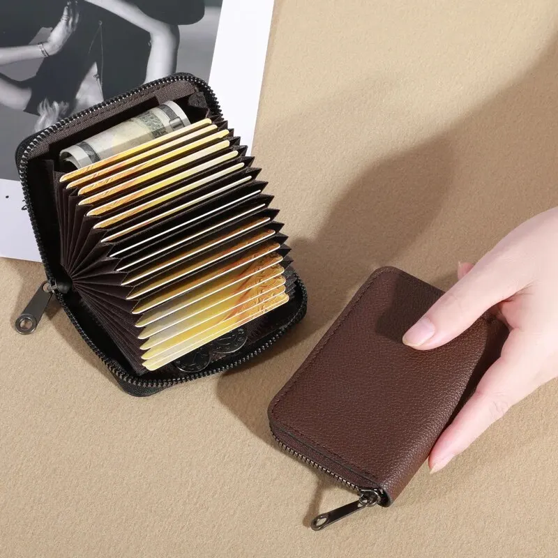 20 Detents Cards Holders PU Business Bank Credit Bus ID Card Holder Cover Coin Pouch Anti Demagnetization Wallets Bag Organizer - Image 2